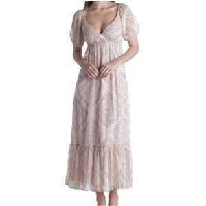 Spring & Mercer XS Blush Pink Chiffon Midi Prairie Dress Short Sleeve NEW